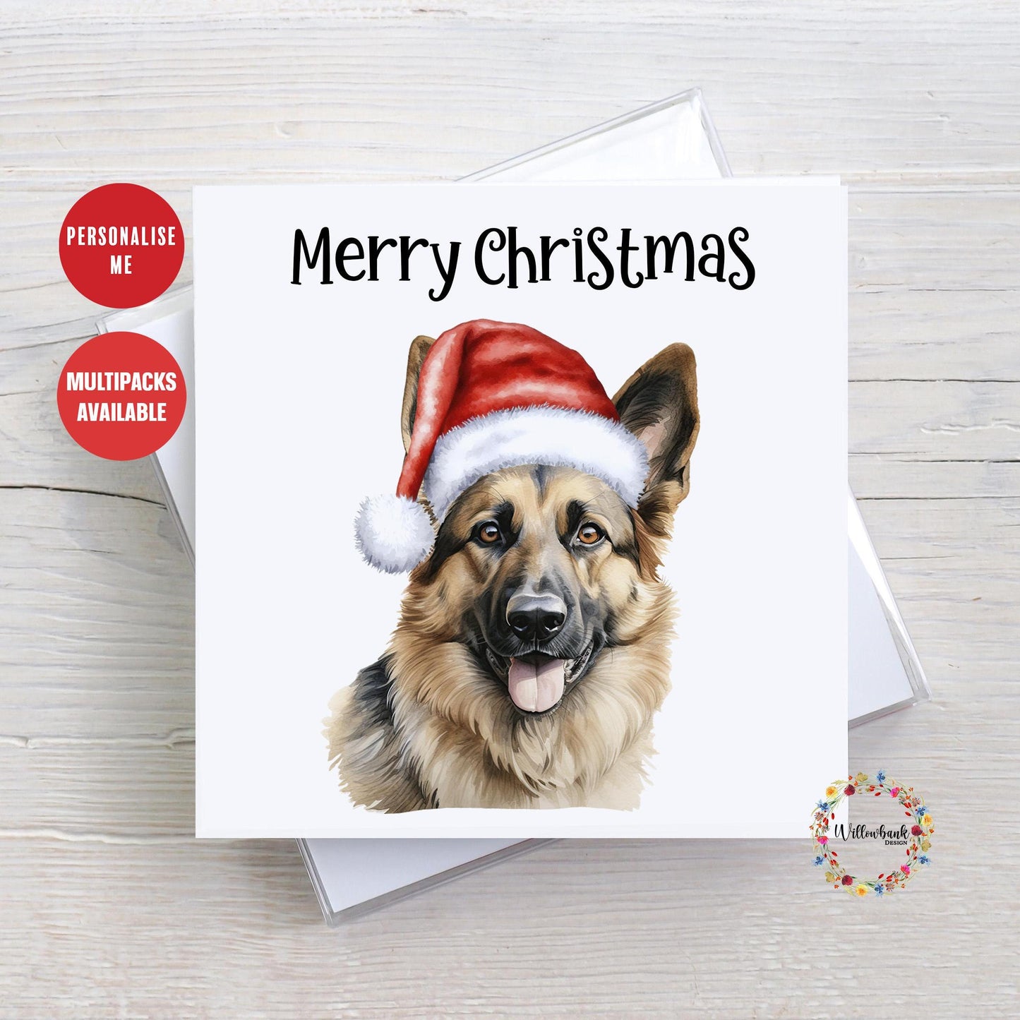 Personalised German Shepherd Christmas Card l Dog Lover Festive Card l Santa Dogs l Dog Mama l Puppy Xmas Card