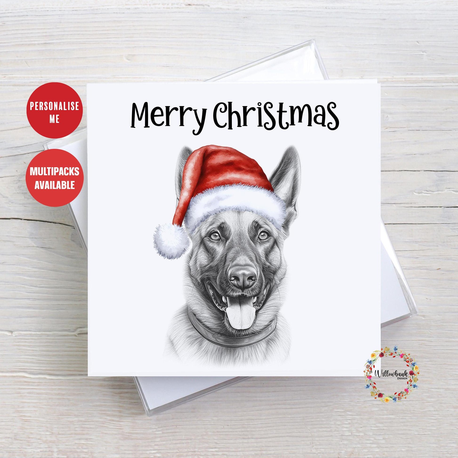 Personalised Belgian Malinois Christmas Card l Dog Lover Festive Card l Santa Dogs l Dog Mama l Puppy Xmas Card