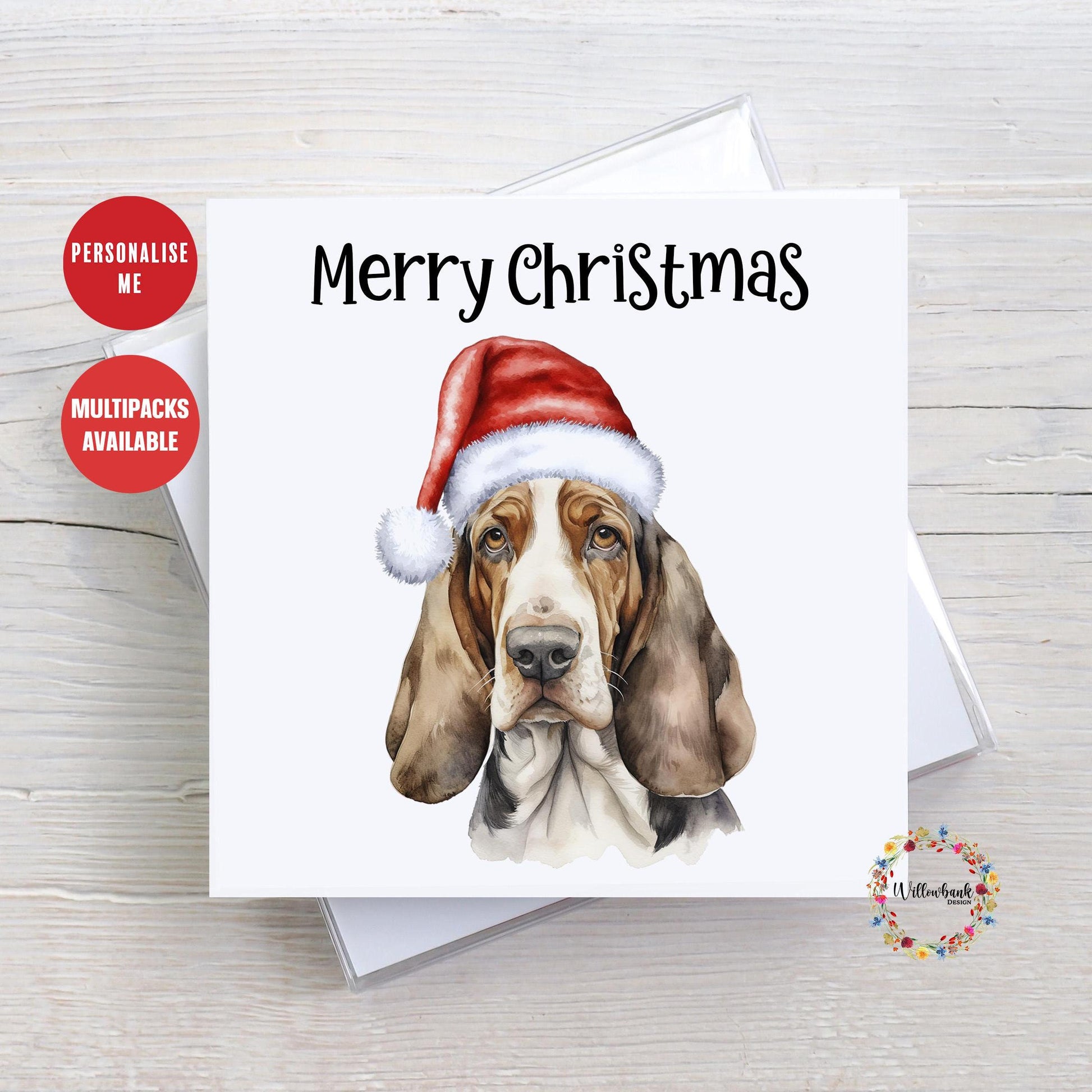 Multipack Personalised Basset Hound Christmas Card l Dog Lover Festive Card l Santa Dogs l Dog Mama l Puppy Xmas