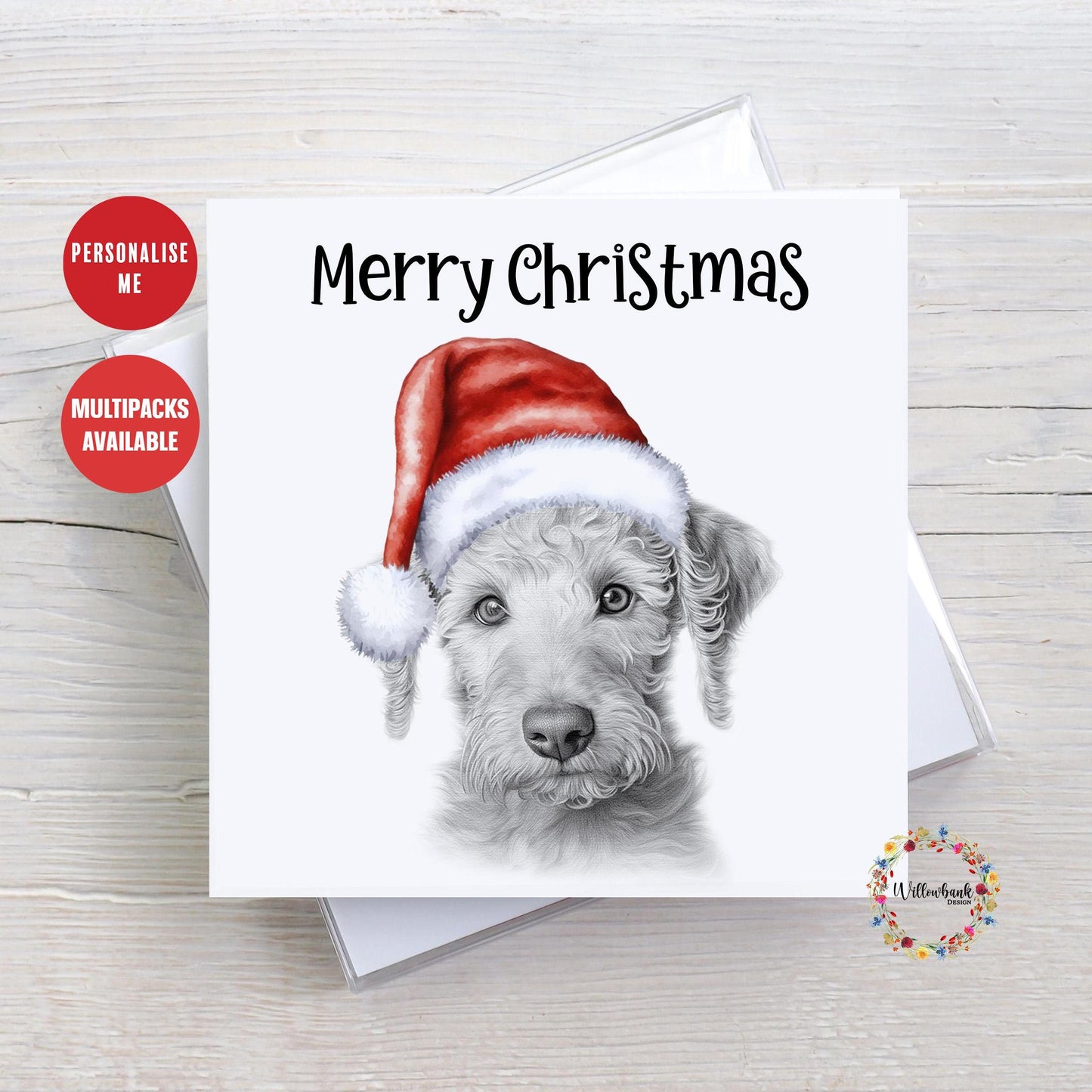 Multipack Personalised Bedlington Terrier Christmas Card l Dog Lover Festive Card l Santa Dogs l Dog Mama l Puppy Xmas