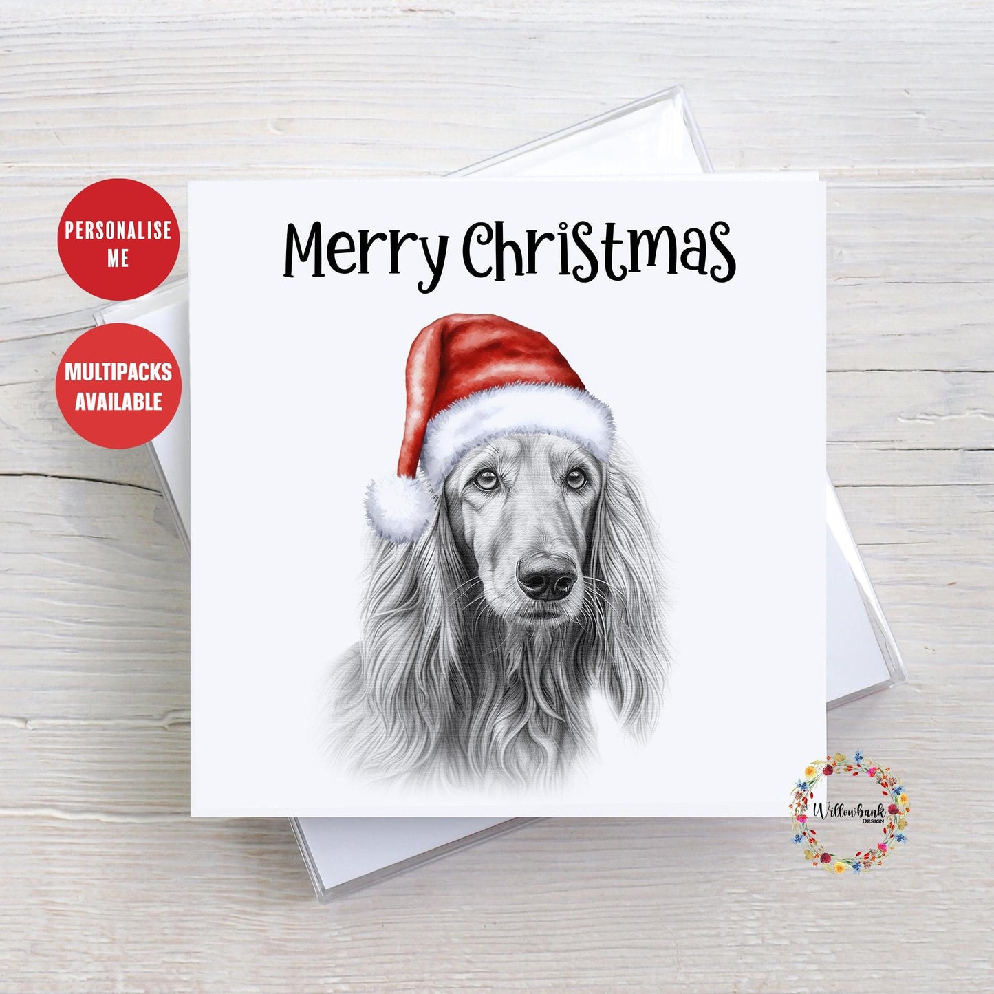 Multipack Personalised Afghan Hound Christmas Card l Dog Lover Festive Card l Santa Dogs l Dog Mama l Puppy Xmas