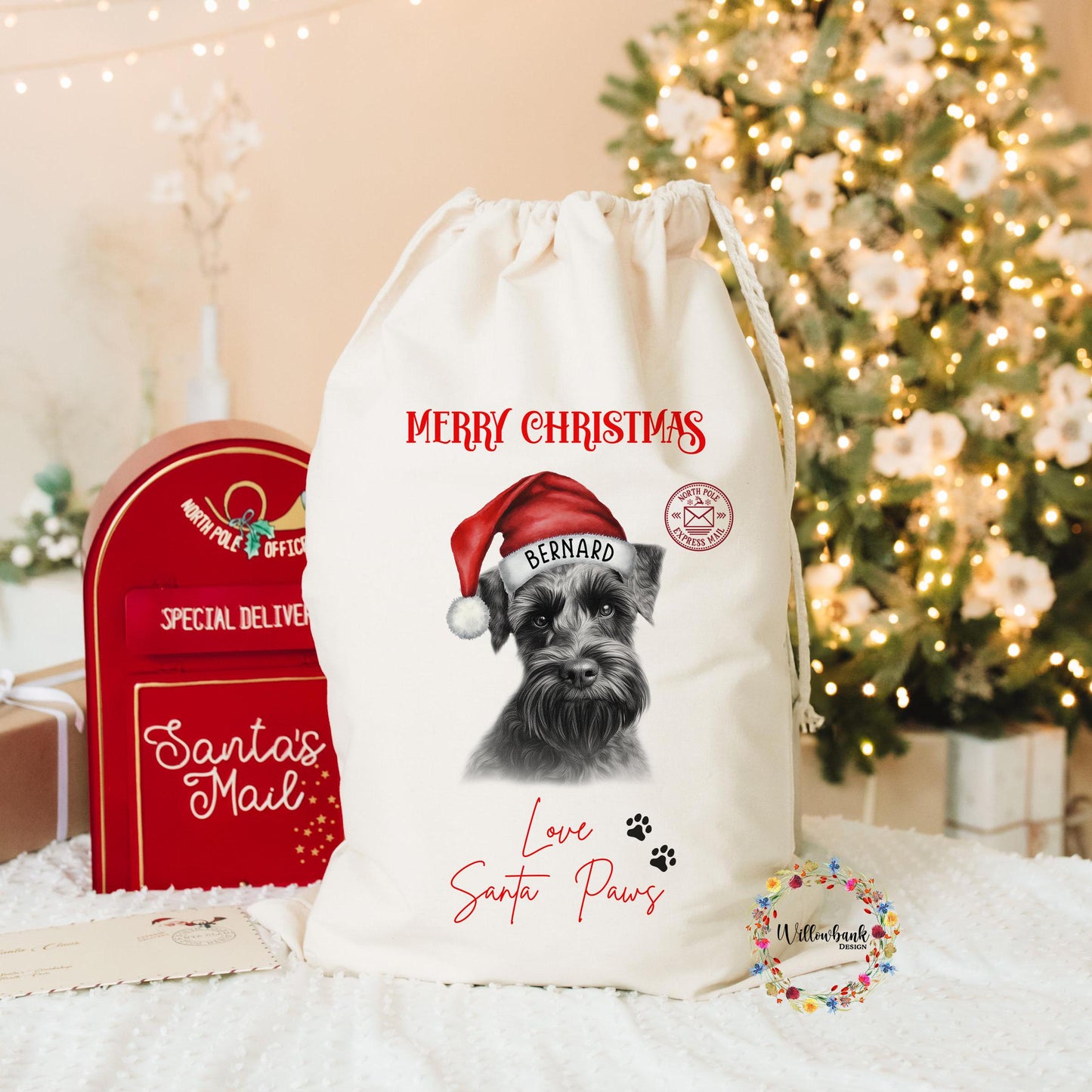 Black Miniature Schnauzer Christmas Santa Sack l Personalised Christmas Sack l Xmas Eve Box l Xmas Bags l Dog Lover l Dog Mama