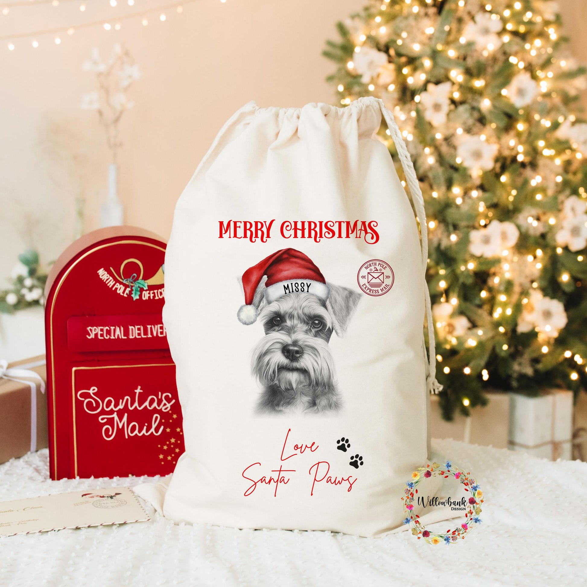 Miniature Schnauzer Christmas Santa Sack l Salt And Pepper Schnauzer l Personalised Christmas Sack l Xmas Eve Box l Xmas Bags l Dog Lover