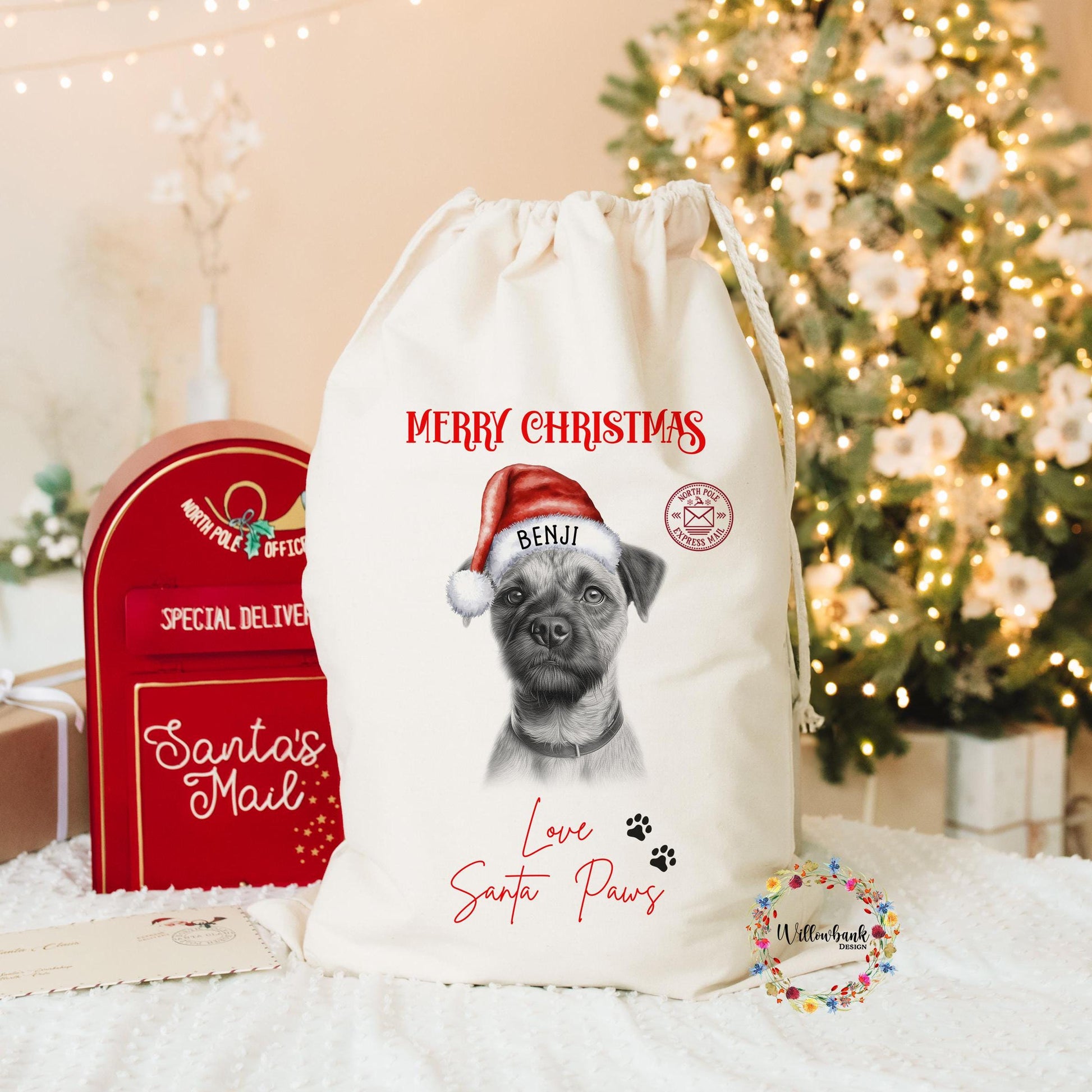 Border Terrier Christmas Santa Sack l Personalised Christmas Sack l Xmas Eve Box l Xmas Bags l Dog Lover