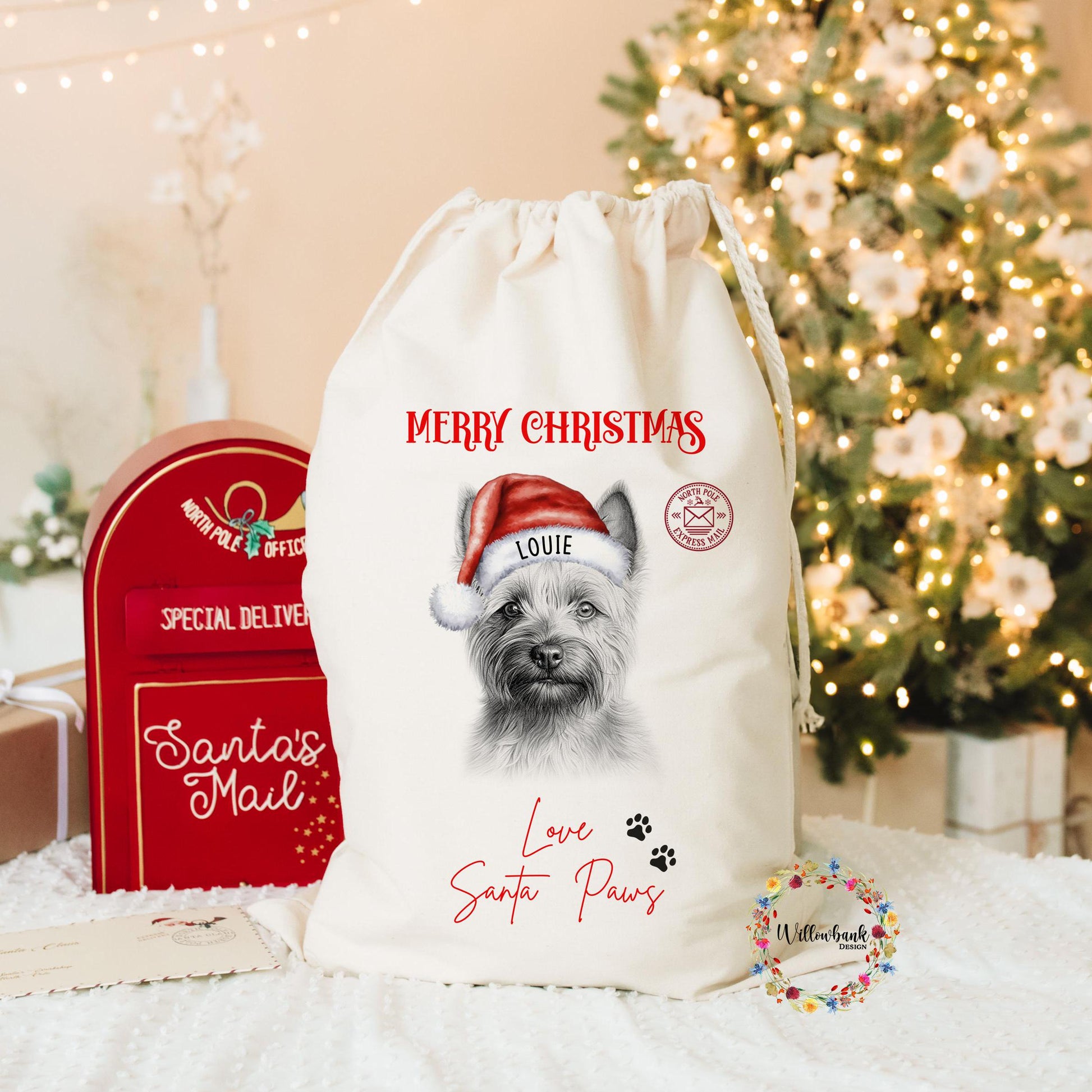 Cairn Terrier Christmas Santa Sack l Personalised Christmas Sack l Xmas Eve Box l Xmas Bags l Dog Lover