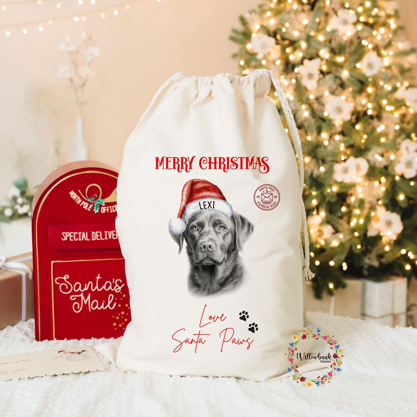 Black Labrador Christmas Santa Sack l Personalised Christmas Sack l Xmas Eve Box l Xmas Bags l Dog Lover l Chocolate Lab