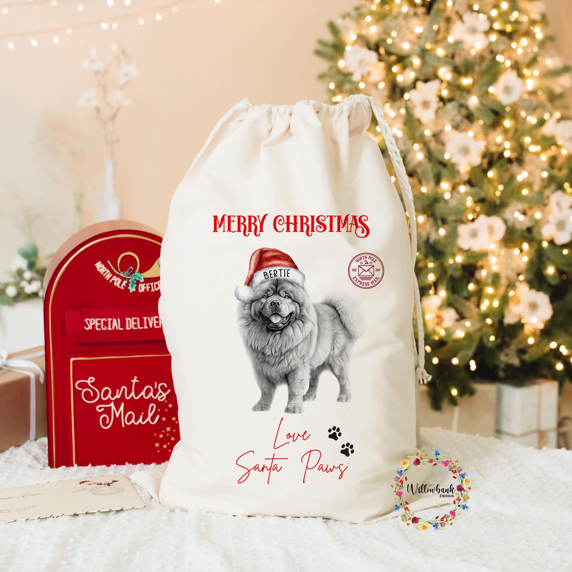 Chow Chow Christmas Santa Sack l Personalised Christmas Sack l Xmas Eve Box l Xmas Bags l Dog Lover l Puppy Gift