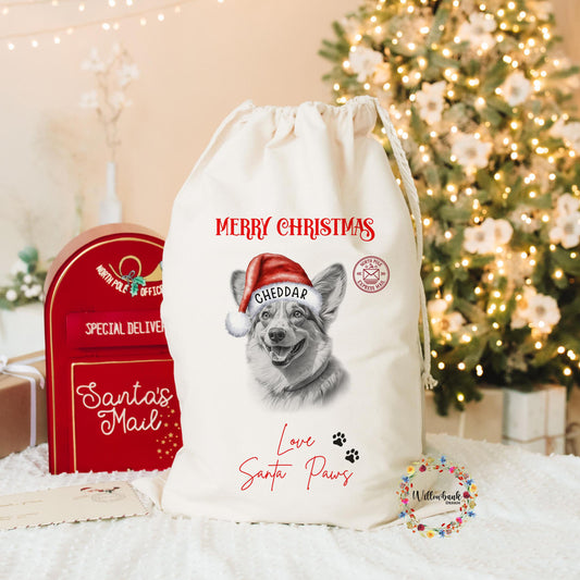 Corgi Christmas Santa Sack l Personalised Christmas Sack l Xmas Eve Box l Xmas Bags l Dog Lover l Puppy Gift