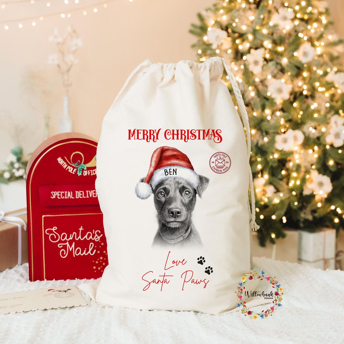 Patterdale Terrier Christmas Santa Sack l Personalised Christmas Sack l Xmas Eve Box l Xmas Bags l Dog Lover l Puppy Gift