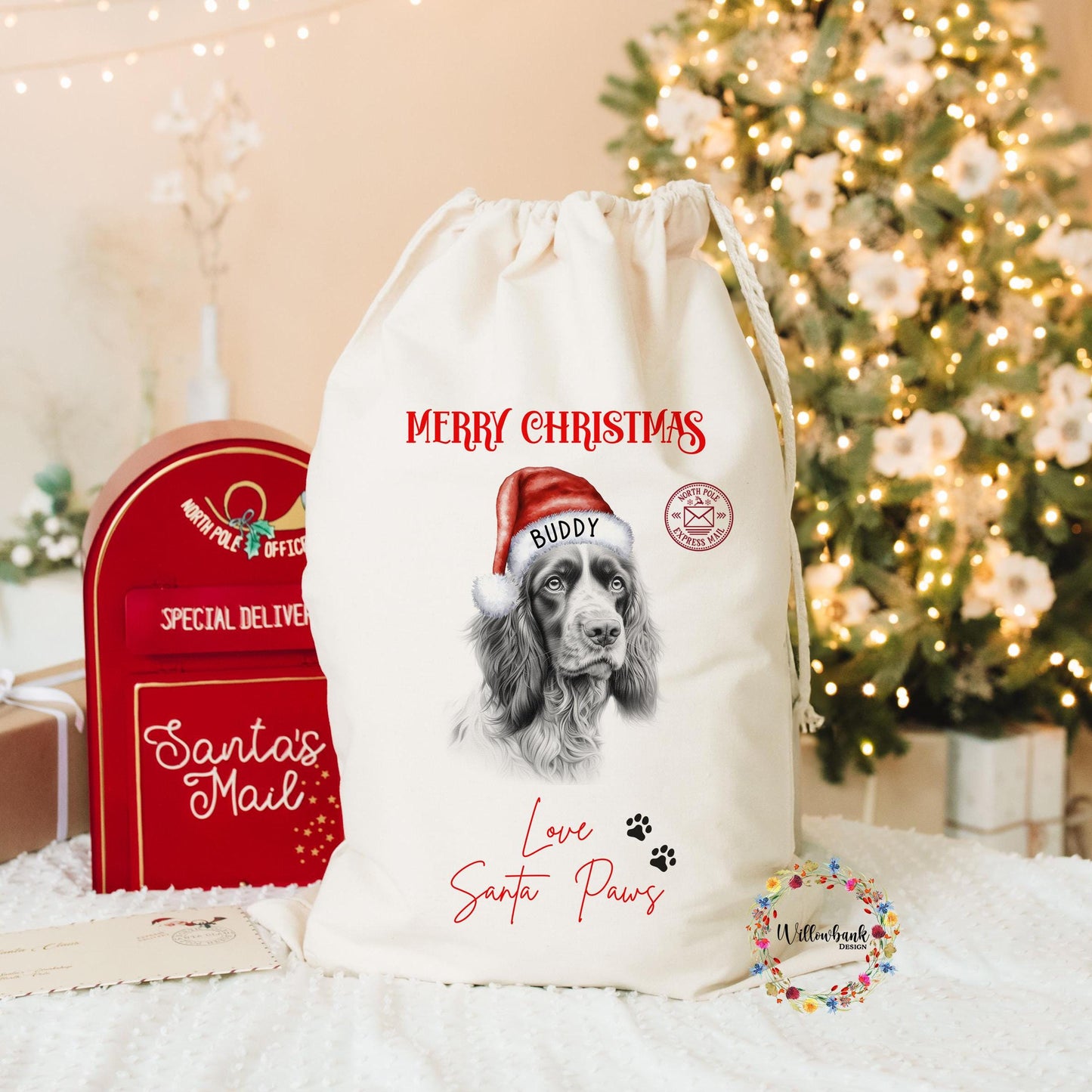 Springer Spaniel Christmas Santa Sack l Personalised Christmas Sack l Xmas Eve Box l Xmas Bags l Dog Lover l Puppy Gift