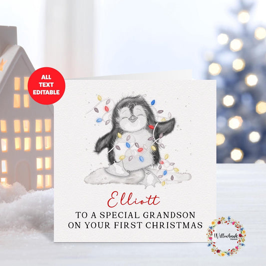 Baby's First Christmas Card l Penguin l Santa l Christmas Card For Child l Keepsake l Son Daughter Grandson Grandaughter