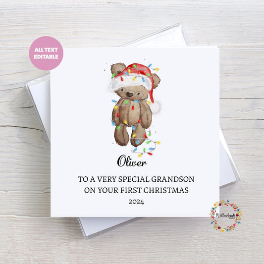 Baby's First Christmas Card l Christmas Teddy Bear l Santa l Christmas Card For Child l Keepsake l Son Daughter Grandson Grandaughter