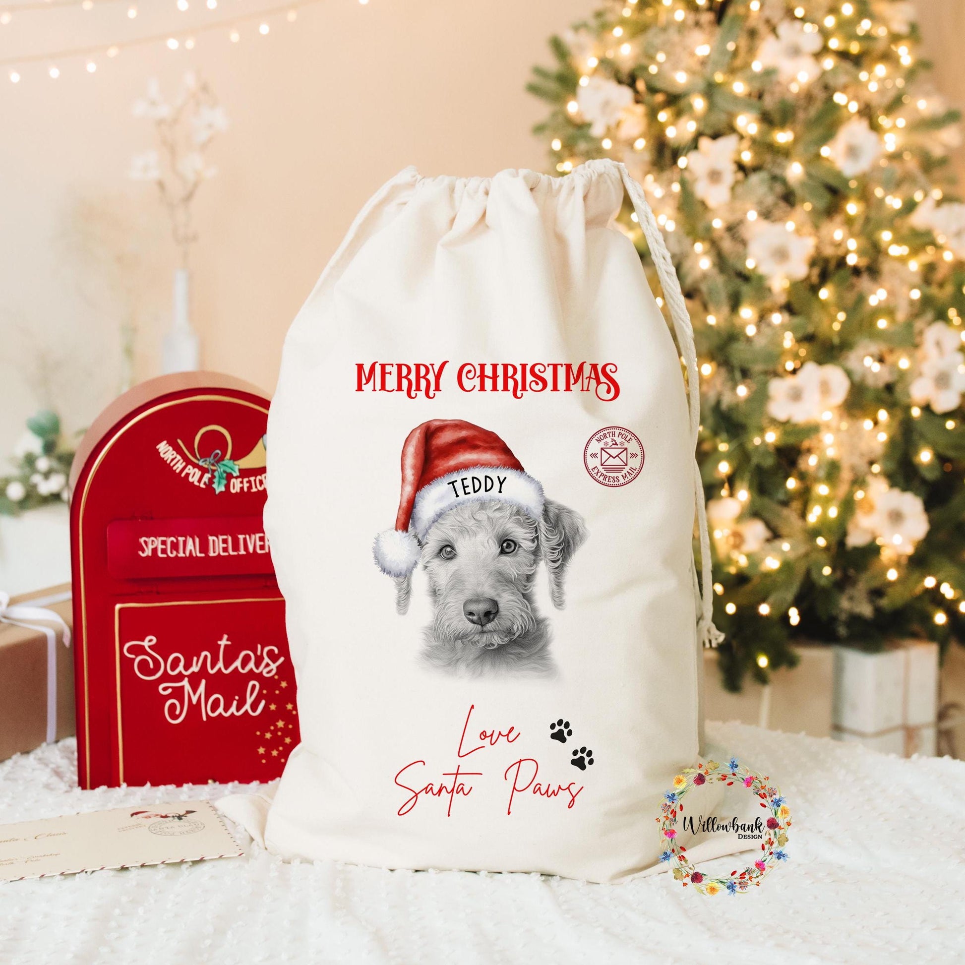 Bedlington Terrier Christmas Santa Sack l Personalised Christmas Sack l Xmas Eve Box l Xmas Bags l Dog Lover l Dog Mama