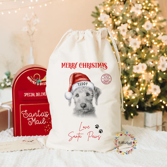 Bedlington Terrier Christmas Santa Sack l Personalised Christmas Sack l Xmas Eve Box l Xmas Bags l Dog Lover l Dog Mama