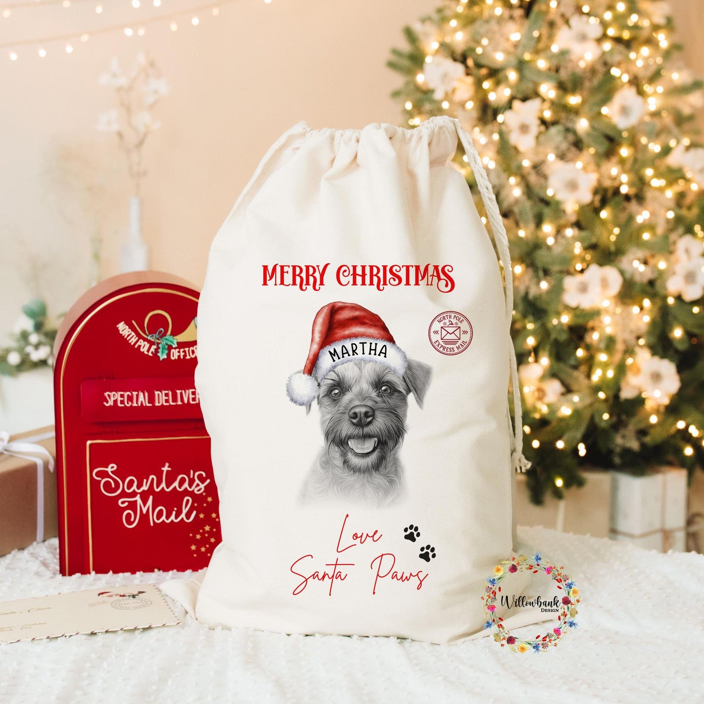 Border Terrier Christmas Santa Sack l Personalised Christmas Sack l Xmas Eve Box l Xmas Bags l Dog Lover