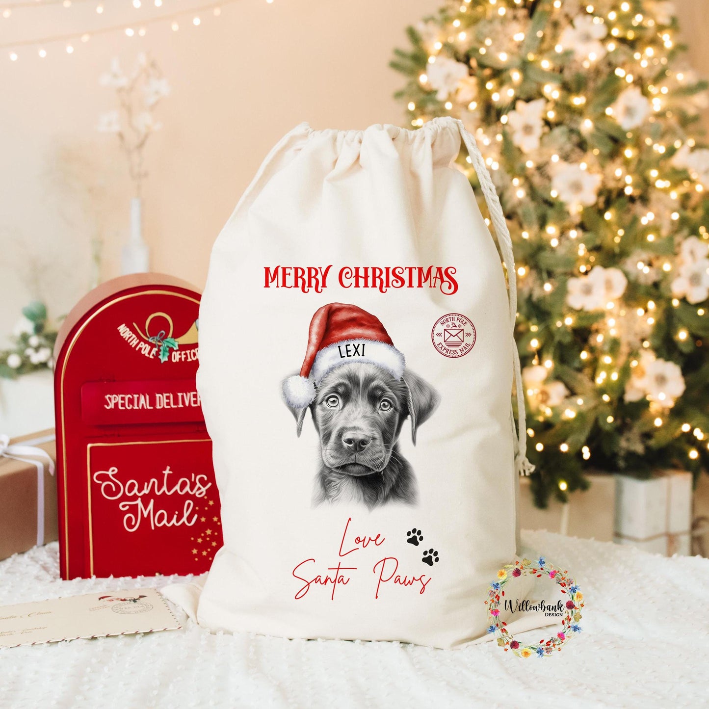 Black Labrador Christmas Santa Sack l Personalised Christmas Sack l Xmas Eve Box l Xmas Bags l Dog Lover l Chocolate Lab