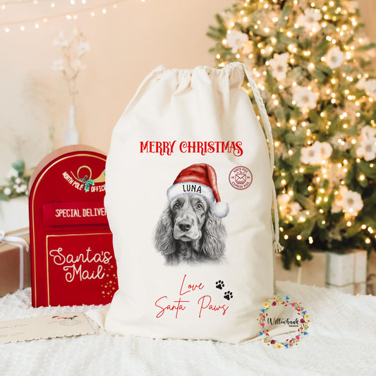 Cocker Spaniel Christmas Santa Sack l Personalised Christmas Sack l Xmas Eve Box l Xmas Bags l Dog Lover l Puppy Gift