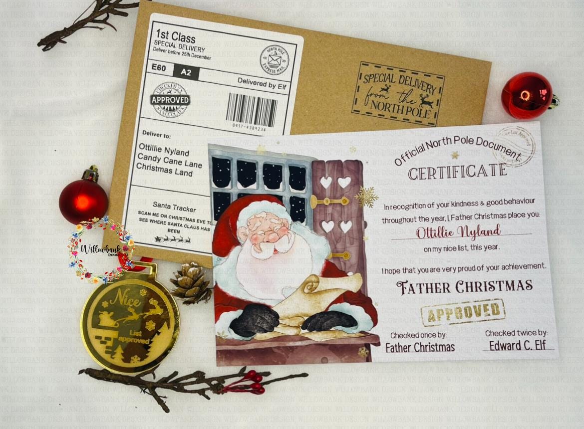 Personalised Letter From Santa - Nice List Certificate Meda