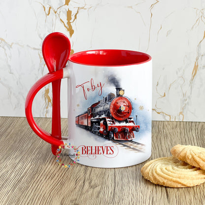 Personalised Christmas Express Mug & Spoon | Stocking Filler | Polar Train Express | The North Pole l Hot Chocolate Mug l Christmas Eve