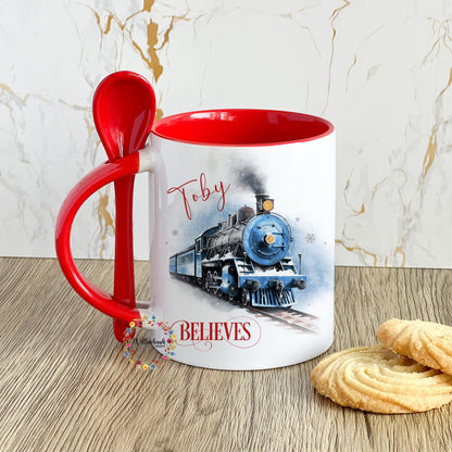 Personalised Christmas Express Mug & Spoon | Stocking Filler | Polar Train Express | The North Pole l Hot Chocolate Mug l Christmas Eve