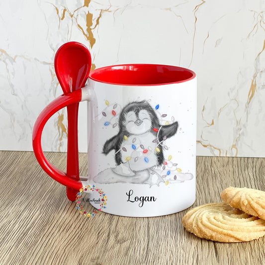 Personalised Christmas Penguin Mug