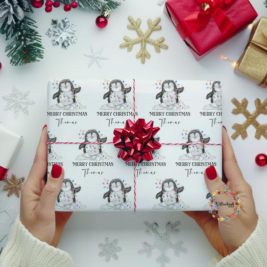 Personalised Penguin Christmas Wrapping Paper l Gift Wrap l Kids Christmas