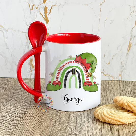Personalised Elf Rainbow Mug & Spoon| Stocking Filler l Hot Chocolate Mug l Christmas Eve Box