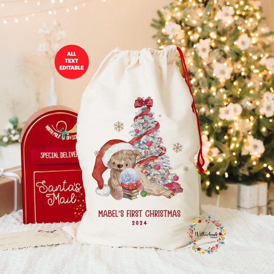 Personalised Teddy Bear Santa Claus Christmas Sack