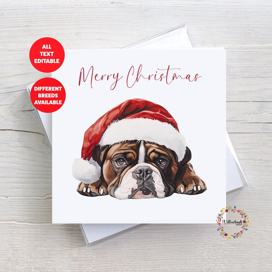 Bulldog Christmas Card l Dog Lover Festive Card l Santa Dogs