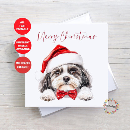 Personalised Havanese Christmas Card l Dog Lover Festive Card l Santa Dogs