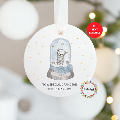 Personalised Teddy Bear Snowglobe Christmas Tree Decoration