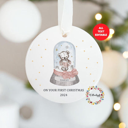 Personalised Teddy Bear Snowglobe Christmas Tree Decoration
