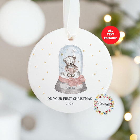 Personalised Teddy Bear Snowglobe Christmas Tree Decoration