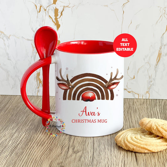 Personalised Reindeer Rainbow Mug & Spoon
