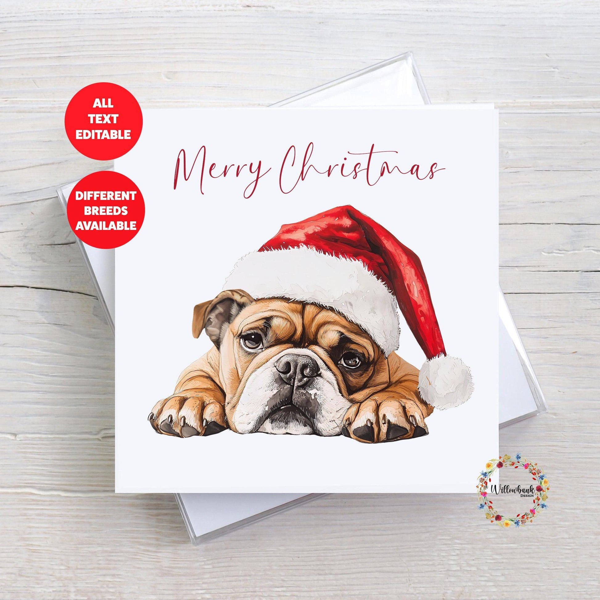 Bulldog Christmas Card l Dog Lover Festive Card l Santa Dogs