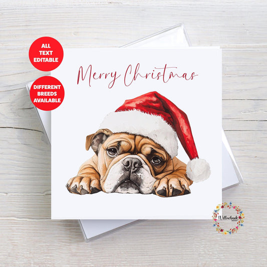 Bulldog Christmas Card l Dog Lover Festive Card l Santa Dogs