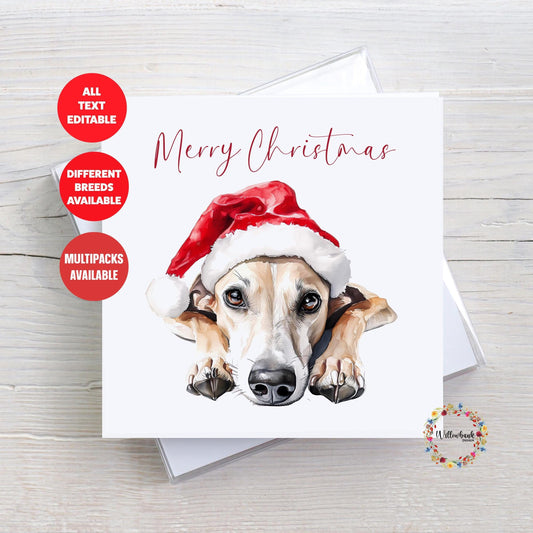 Greyhound Christmas Card l Dog Lover Festive Card l Santa Dogs