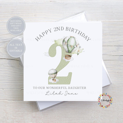 Personalised Hot Air Balloon Childrens Birthday Card l Age Card l Kids Birthday l Baby l First Birthday l 1st Bday l Custom Wording
