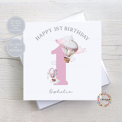 Personalised Hot Air Balloon Childrens Birthday Card l Age Card l Kids Birthday l Baby l First Birthday l 1st Bday l Custom Wording