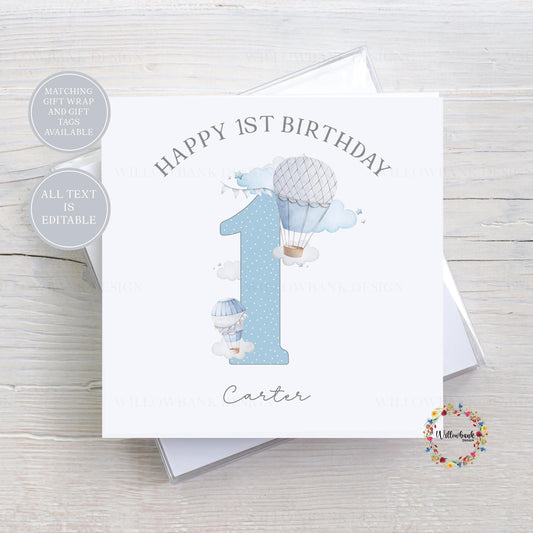 Personalised Hot Air Balloon Childrens Birthday Card l Age Card l Kids Birthday l Baby l First Birthday l 1st Bday l Custom Wording