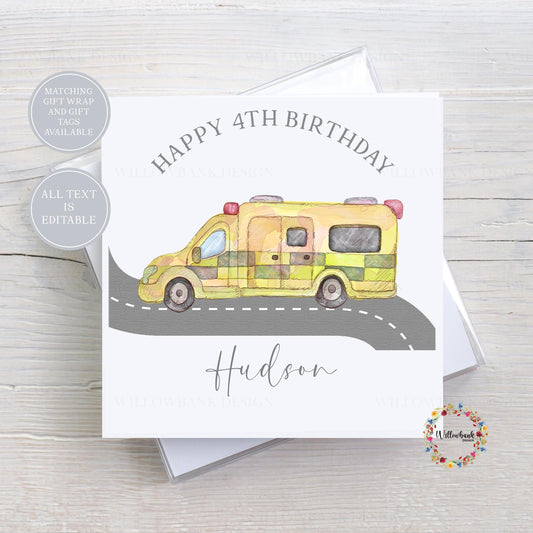 Personalised Emergency Services Birthday Greeting Card l Childrens Birthday Card l Ambulance l Fire Engine l Police Car l Kids Birthday