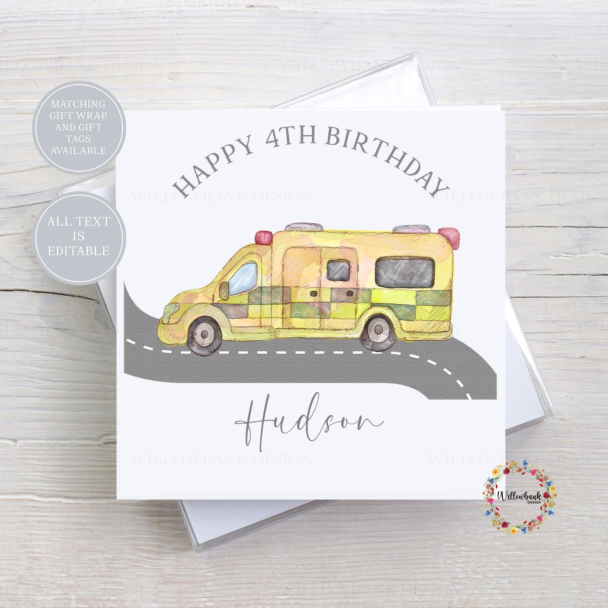 Personalised Emergency Services Birthday Greeting Card l Childrens Birthday Card l Ambulance l Fire Engine l Police Car l Kids Birthday