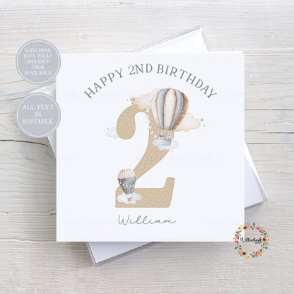 Personalised Hot Air Balloon Childrens Birthday Card l Age Card l Kids Birthday l Baby l First Birthday l 1st Bday l Custom Wording