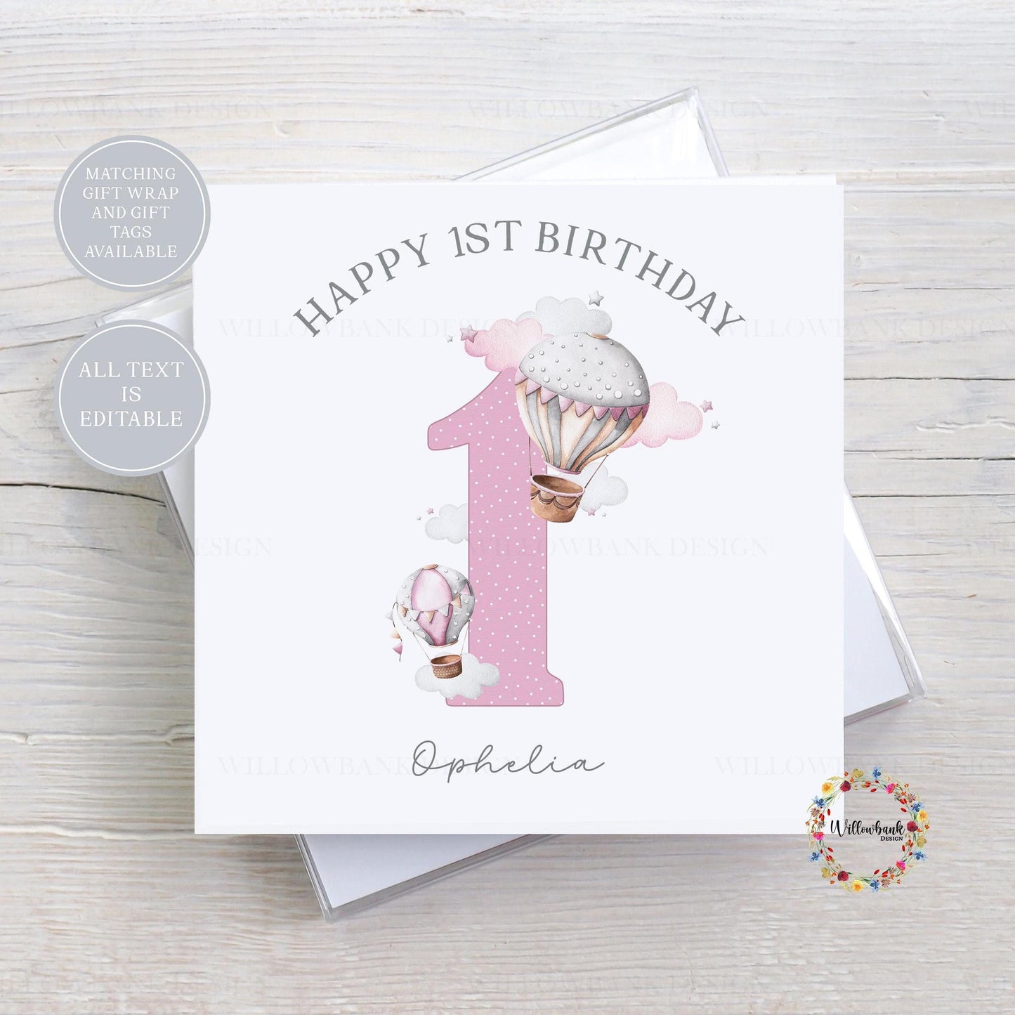 Personalised Hot Air Balloon Childrens Birthday Card l Age Card l Kids Birthday l Baby l First Birthday l 1st Bday l Custom Wording