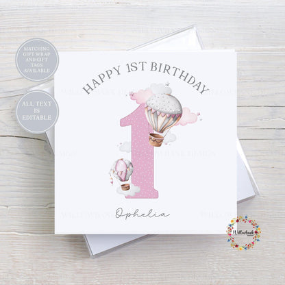 Personalised Hot Air Balloon Childrens Birthday Card l Age Card l Kids Birthday l Baby l First Birthday l 1st Bday l Custom Wording