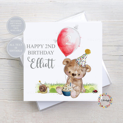 Personalised Teddy Bear Balloon Childrens Birthday Card l Age Card l Kids Birthday l Baby l First Birthday l 1st Bday l Custom Wording
