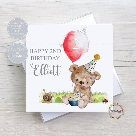 Personalised Teddy Bear Balloon Childrens Birthday Card l Age Card l Kids Birthday l Baby l First Birthday l 1st Bday l Custom Wording