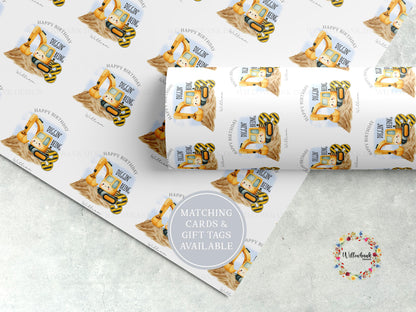 Personalised Digger Wrapping Paper l Custom Gift Wrap l Construction Vehicle l Children's Birthday