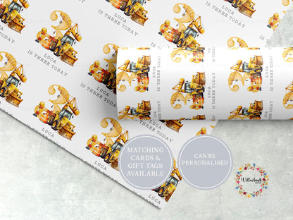 Personalised Digger Wrapping Paper l Custom Gift Wrap l Construction Vehicle l Children's Birthday
