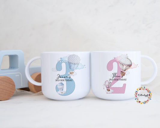 Children's Hot Air Balloon Personalised Kids Unbreakable 6oz Mug l Gift For Child l First Birthday l Christening l Kids Gift l Toddler Gift